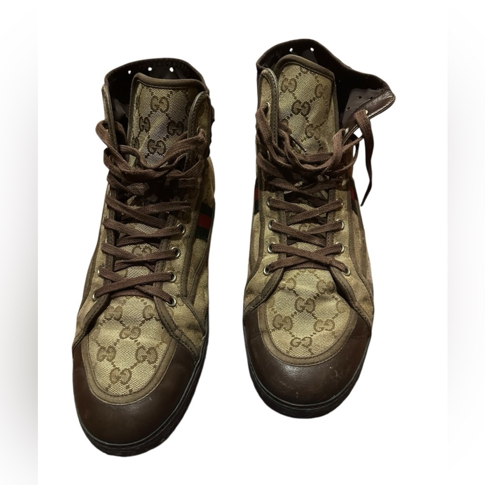 Gucci Men's Tan And Brown High-Top Sneakers Size 10g